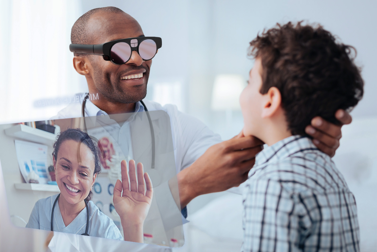 Doctor using AR remote collaboration with a medical specialist
